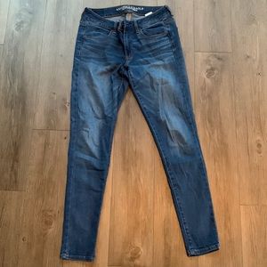 American Eagle skinny jeans, size 6, dark wash, super stretch, lightly worn